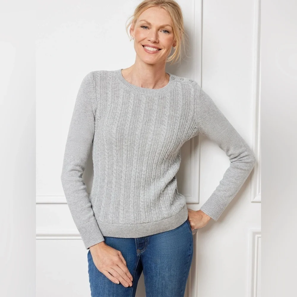 Talbots Plus Metallic Allover Cable Knit Crewneck Sweater - Picture 10 of 10